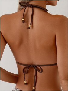 Ensemble bikini imprimé floral pour femme, haut dos nu, bas à nouer sur les côtés, maillot de bain deux pièces en spandex et polyester, coupe extensible - Product Image 6