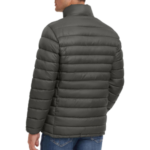 Men's Dark <b>Grey</b> Puffer <b>Jacket</b> Lightweight Insulated Warm Bubble Coat With High Neck For Winter Outdoor Daily Wear - Product Image 2