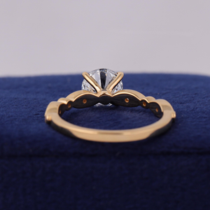 Classic Round Brilliant Cut <b>Diamond</b> Engagement <b>Ring</b> Women's 18K Solid Gold Prong Setting Pave Accent - Product Image 4