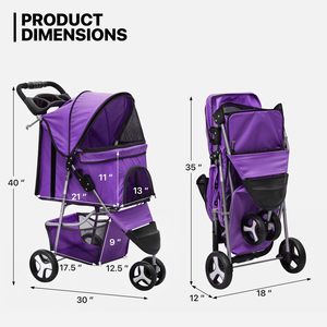Cochecito para mascotas todo terreno de tres ruedas con absorción de impacto y marco de acero inoxidable plegable, con ruedas grandes, tamaño de cochecito de Mascota, tamaño de 3 ruedas - Product Image 2