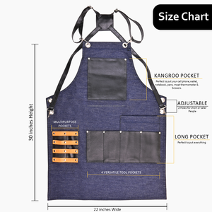Tabliers de barbier élégants Uniforme unisexe avec bretelles croisées Tablier de chef en cuir PU 2 poches principales et 4 mini poches - Product Image 4