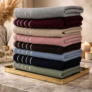 Serviette de bain en coton rayée, absorbante, pour la maison, l'hôtel et le spa - Product Image 1