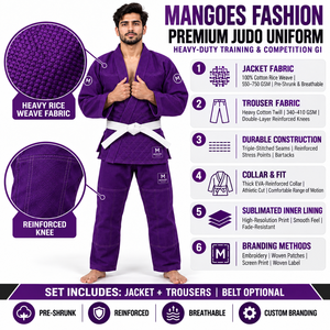 Uniforme de Judo de Marca Privada, Tejido de Arroz de 450-750 GSM, Logotipo Bordado Personalizado, Artes Marciales Globales, 100% Algodón Transpirable - Product Image 6