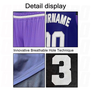 Ensemble de maillot et short de basketball en mesh, gris violet, personnalisé, réversible, double face, sublimation, nouveau design - Product Image 4