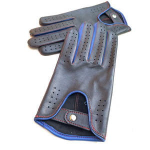 Gants de conduite en cuir véritable personnalisés pour hommes, gants de conduite de luxe classiques perforés et respirants avec bouton pression - Product Image 4