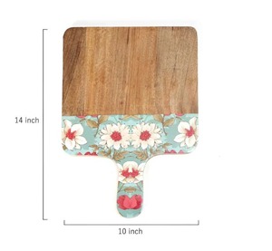 Tabla de cortar de madera maciza con estampado floral, estilo bloque de carnicero, resistente, para cocina. - Product Image 4