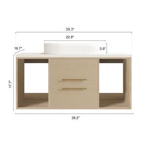 Mobile Bagno Moderno da Parete 99,75 cm con Lavabo Ovale in Ceramica, Mobile Sospeso in Legno Massello Multistrato con Cassetti a Chiusura Ammortizzata - Product Image 6