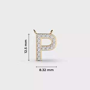 Colgante de Lujo Unisex de Plata 925 Bañada en Rodio con Letra P de Moissanita, Corte Brillante Redondo y Microincrustaciones, Estilo Hip Hop, para Boda - Product Image 1