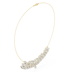 Yellow Gold Round Lab Grown Diamond Leaf <b>Statement</b> <b>Necklace</b> for Women | Elegant Wedding Bridal Jewelry Gift - Product Image 3