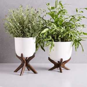 Pot de fleurs en céramique moderne avec support en bois, pot de plante d'intérieur, pot de fleurs minimaliste, support décoratif pour la maison et le bureau - Product Image 1
