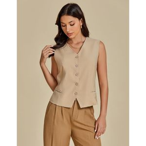 2025, chaqueta sin mangas con botones ligeros para mujer, chaleco informal elegante de lino a la moda con Top DE TRABAJO forrado para la temporada de primavera - Product Image 1