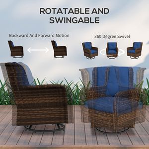 Set di Mobili da Giardino in Rattan Blu a 4 Pezzi con Sedie Girevoli a Dondolo e Tavolino per Conversazione in Giardino e Patio - Product Image 6