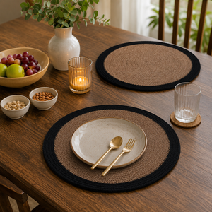 Modern Jute Table Mat with Cotton Dori Handmade Eco-Friendly Round <b>Dining</b> Placemat Best Quality for Home Hotel Use Bulk Exporter - Product Image 4