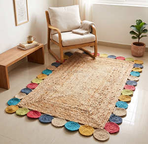 90 × 150 cm Natural Rectangular Braided Jute Rug with Scalloped Border for Rustic Homes - Product Image 2