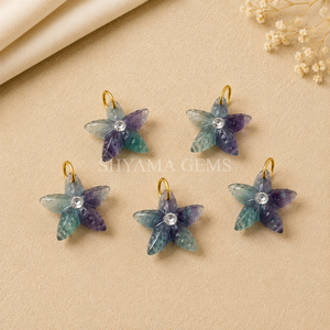 Pendentif en pierre précieuse de 15 mm en forme d'étoile de mer sculptée en fluorite multicolore pour la fabrication de bijoux océaniques colorés, fournisseur en gros - Product Image 3