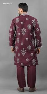 Premium Collection Silk-Base with Placket Embroidered work & Printed Ethnic Motif Kurta-Matching Color Pant Set Wholesale Supply - Product Image 5