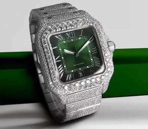 Reloj de Cuarzo con Diamantes Moissanite VVS, Reloj de Pulsera Automático de Acero Inoxidable con Caja Cuadrada y Cristales - Product Image 4