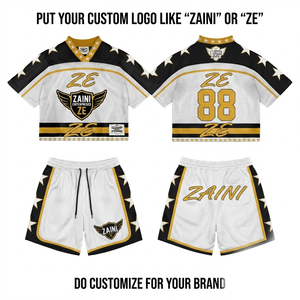 ZAINI Premium 180 GSM <b>Polyester</b> Woven Breathable Crew Neck <b>T</b> <b>Shirt</b> and Short Set White Black Gold Custom Embossed Front Logo - Product Image 1