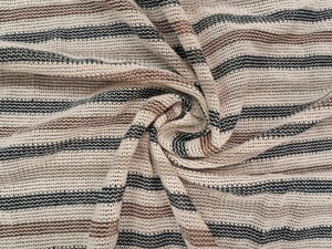 Tela de punto de ganchillo premium en oferta por yardas - Material de malla texturizada a rayas en negro, marrón oscuro, gris jaspeado y crema - Product Image 5