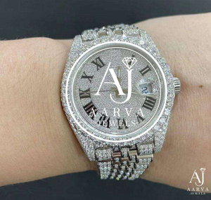 Reloj de Lujo con Incrustaciones de Moissanita y Cuarzo, con Esfera Redonda de Acero Inoxidable, Visualización Analógica con Números Arábigos, para Hombre y Mujer - Product Image 5