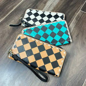 2025 vente en gros nouveauté motif à carreaux en cuir repoussé à la main femme pochette de luxe en cuir véritable porte-carte bracelet portefeuille - Product Image 5