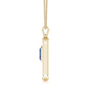 14K <b>Solid</b> <b>Gold</b> Emerald-Cut Blue Sapphire Gemstone Men's Elongated Octagon Plate <b>Pendant</b> With Chain Necklace Luxury Fine Jewelry - Product Image 2