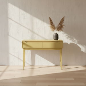 Table console moderne en chêne massif avec 2 tiroirs, design écologique pour le salon, couleur moderne - Product Image 2