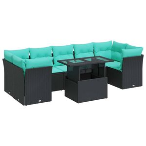Set di divani da giardino in polyrattan nero da 8 pezzi con cuscini, mobili da esterno moderni per terrazze da giardino - Product Image 2