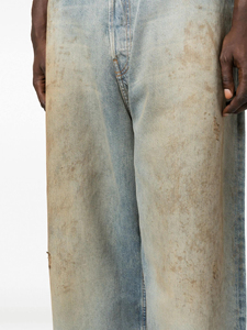Jean en denim vintage pour homme, effet délavé, salissures de boue, coupe large, bleu clair, ample et décontracté, vente en gros - Product Image 6