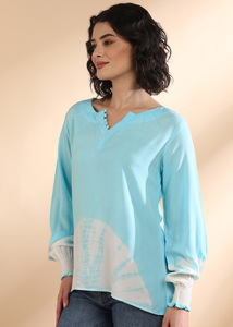 Maaesa Blusa Ligera de Verano para Mujer, Casual, de Rayón, con Estampado Tie-Dye, Cuello en V, Manga Larga, Colección de Diseñador - Product Image 3