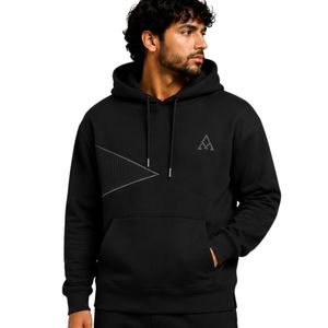 Sweat à capuche noir personnalisé pour homme en molleton de coton épais, broderie géométrique, streetwear, marque privée, fabricant OEM - Product Image 1