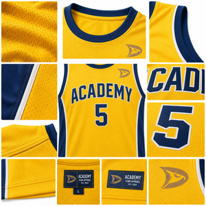 Academy Basketball Jersey Yellow Navy Sublimated Moisture Wicking Tank <b>Top</b> Adult Unisex All Seasons - Product Image 6