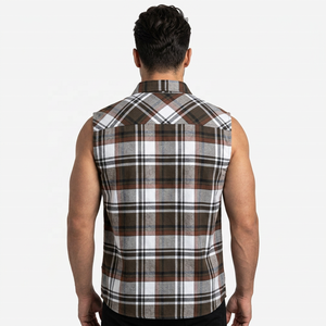 Camisa de Franela a Cuadros sin Mangas para Hombre al por Mayor, con Cuello Abotonado, Informal, de Algodón, para Otoño, Camisetas sin Mangas Personalizadas para Hombre - Product Image 2