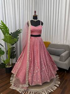 Antra Lifestyle Designer Traditional Indian <b>Red</b> <b>Lehenga</b> Choli Unstitched Latest Bridal Wedding Party Organza Slim Fit Summer - Product Image 3