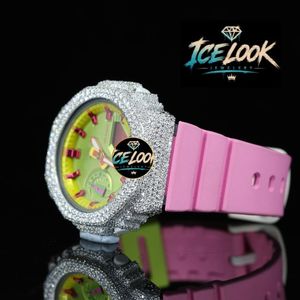 Reloj de Cuarzo Analógico de Acero Inoxidable con Esfera de Diamantes de Imitación, Correa Rosa de 20 mm, Caja Cuadrada, Estilo Hip Hop para Mujer - Product Image 2