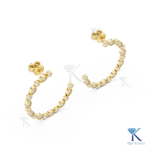 Lab Grown CVD Diamond Open <b>Hoop</b> <b>Earrings</b> with Milgrain Bezel Setting Brilliant Cut 14K <b>Solid</b> Gold Luxury Bridal Women's Jewelry - Product Image 3