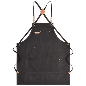 Tablier unisexe noir 2026 en gros, manches courtes, bretelles en toile, pour restaurant, barman, serveur, personnel, couleur et logo personnalisables, OEM - Product Image 1