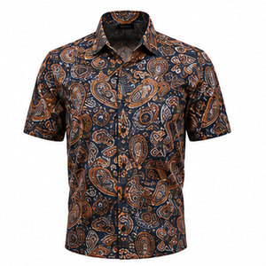 Chemise décontractée de luxe moderne pour homme, coupe décontractée, manches courtes, imprimé par transfert thermique, 100% coton respirant, séchage rapide, été - Product Image 1