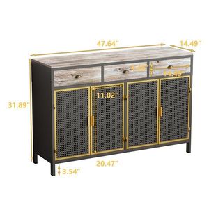 Buffet moderne à 4 portes de 48 po de large avec 3 tiroirs supérieurs, en bois massif, meuble de rangement autoportant pour entrée et salon - Product Image 6
