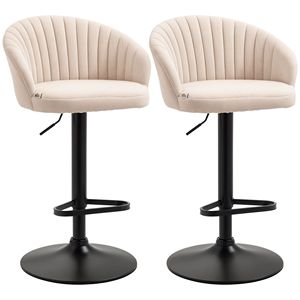 Sgabelli da Bar Moderni Regolabili con Seduta Girevole in Tessuto Effetto Lino, Struttura in Acciaio, Poggiapiedi, Materiale PU Beige - Per Bar o Uso Domestico - Product Image 1