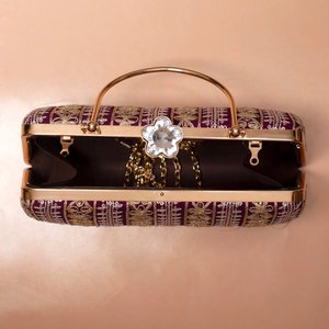 Wine Based White And Golden Threadwork <b>Clutch</b> Elegant Floral Handbag for <b>Wedding</b> and Party Occasions - Product Image 3