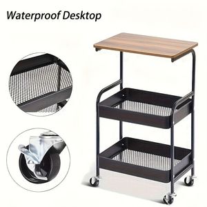 Carrello portaoggetti multiuso in metallo a 3 strati con piano in legno, supporto per stampante a 3 livelli su ruote, scaffale mobile premium - Product Image 4