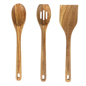Juego de utensilios de cocina de madera de 3 piezas: espátula, cuchara ranurada y espátula plana para utensilios antiadherentes - Product Image 1