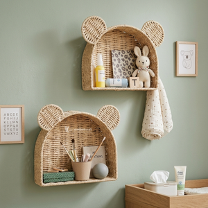 Woven Wall <b>Shelf</b>, Paper Straw Bear Shaped Hanging <b>Shelf</b>, Nursery <b>Organizer</b> for Books, Toys & Decor - Product Image 2