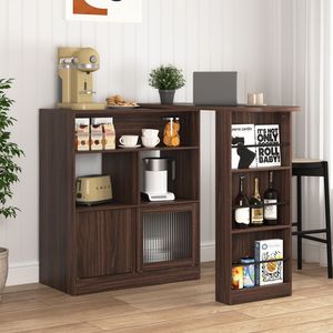 Mobile Bar Moderno da Cucina con 6 Spazi Contenitori e 2 Ante in Vetro Scanalato, Piano Girevole, Arredamento per Cucina - Product Image 2