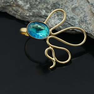 18K Gold Plated Brass Blue Topaz Quartz Gemstone Classic Statement <b>Ring</b> | Handmade <b>Adjustable</b> <b>Ring</b> - Product Image 5