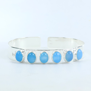 Best Selling Handmade 925 Sterling Silver Natural Chalcedony Gemstone Multi <b>Stone</b> Oval Cabochon Statement Cuff Bangle <b>Bracelet</b> - Product Image 3