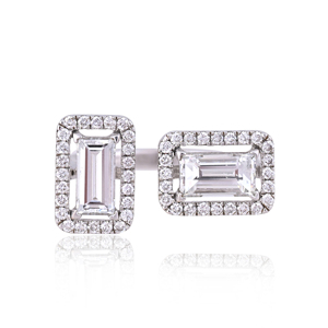 Anillo de Diamantes en Oro Blanco, Elegante Anillo con Halo de Diamantes Cultivados en Laboratorio con Corte Esmeralda, Joyería Fina de Lujo, Anillo de Compromiso y Boda - Product Image 5