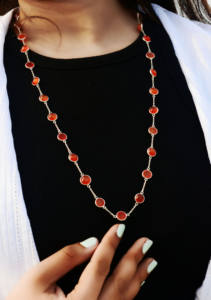 Collier chaîne en argent sterling 925 de style antique avec pierre naturelle Cornaline Solar Ember en sertissage clos, en vente - Product Image 2