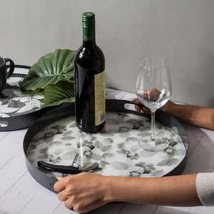 Western Style Stainless Steel <b>Tray</b> Round <b>Black</b> Metal Server <b>Tray</b> Bread Dessert Coffee Tea Food Fruit Display <b>Tray</b> Platters - Product Image 1